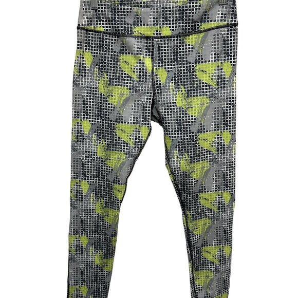 Kyodan Gray Lime Green Stretch High-Waisted Printed Leggings Size L Activewear - Picture 1 of 9